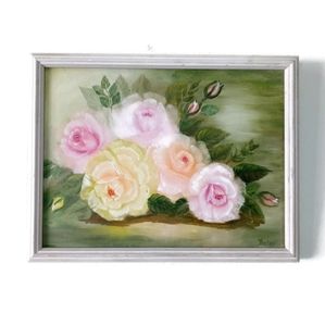 Shabby Chic Cottage Floral Rose Painting signed